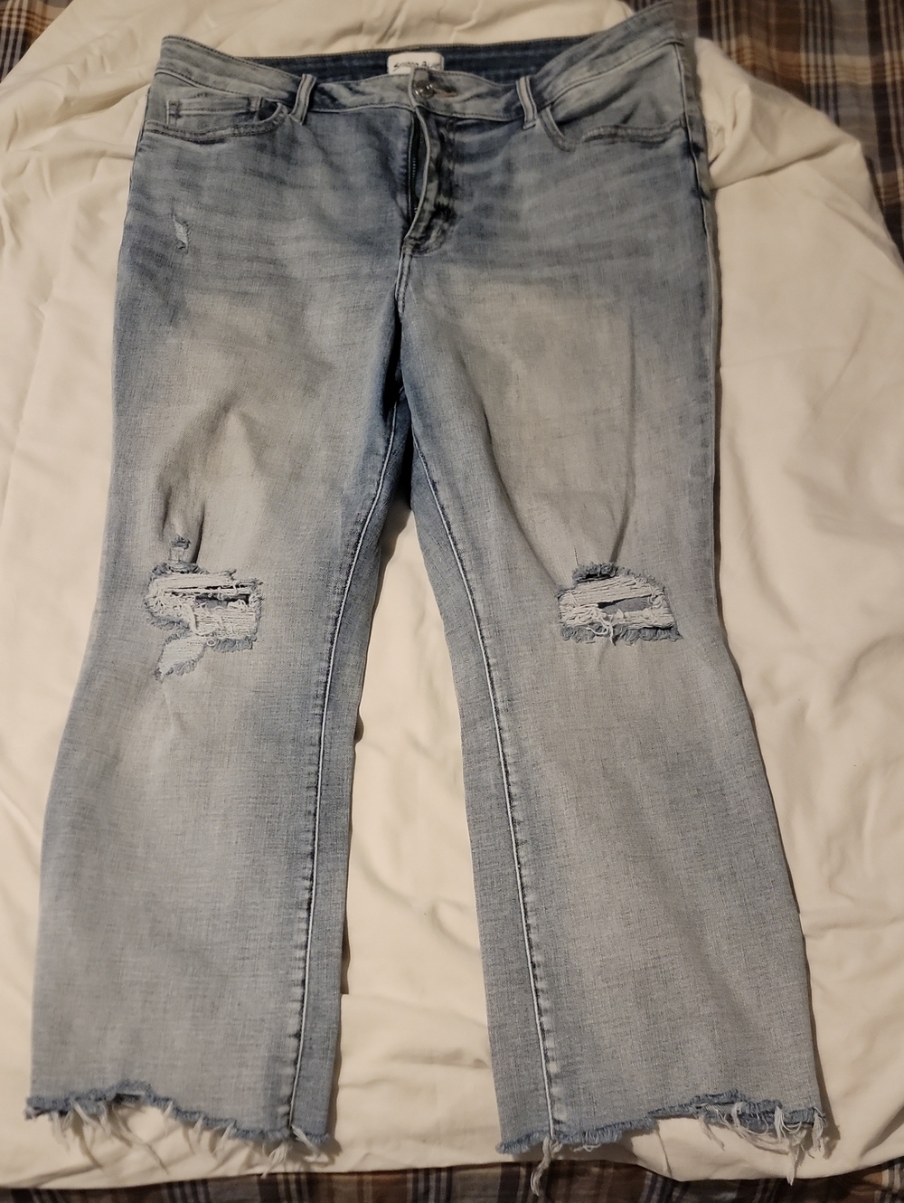 Light Blue Distressed Flare Jeans for Women